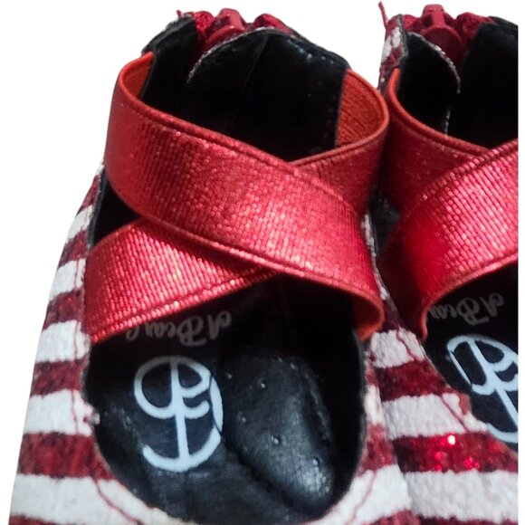 NEW A Bear Co Toddler Size 3 Red White Stripe Glitter Ballerina Flat Christmas - Picture 4 of 9